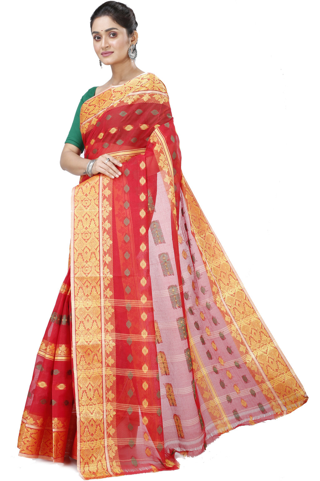 Red Pure Cotton Ghusoon Tant Saree (948)